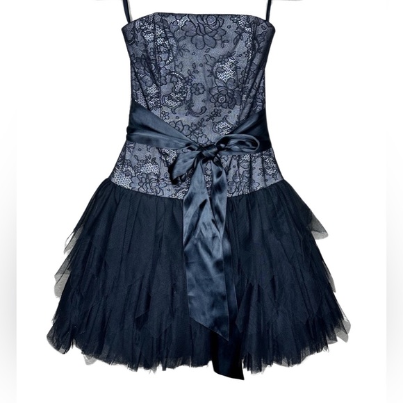 vintage 1980s strapless dress Jessica McClintock black lace dress XS S